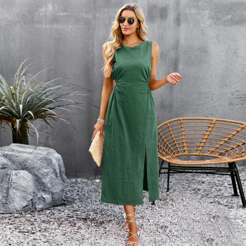 Vestido de Verano sin Mangas de Color Liso para Mujer