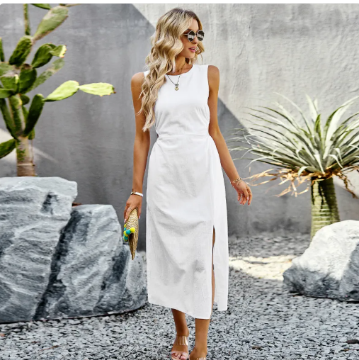 Vestido de Verano sin Mangas de Color Liso para Mujer