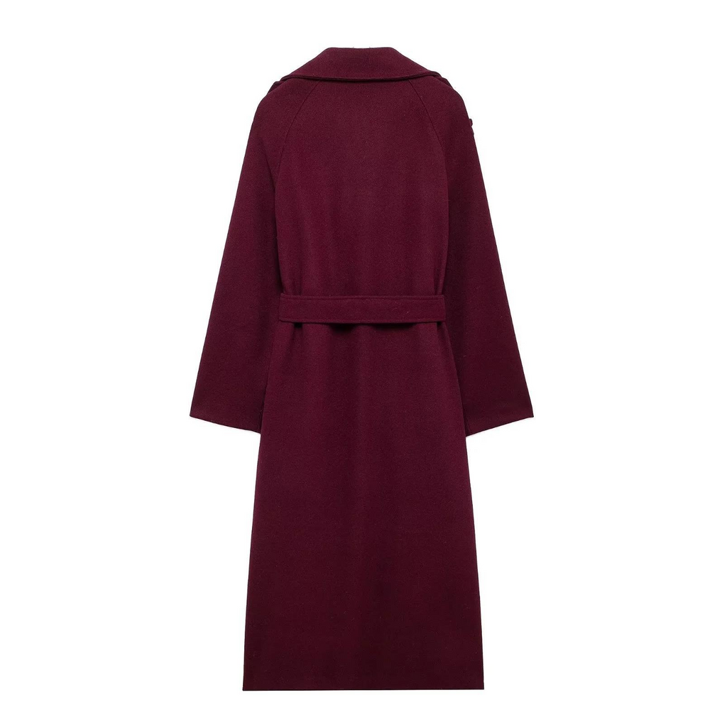 Abrigo Maxi Elegante con Solapa Burdeos