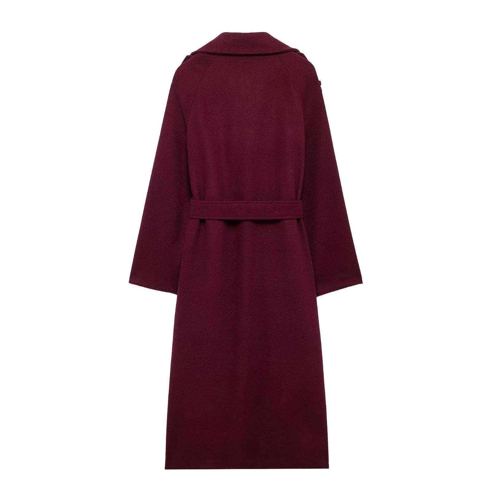 Abrigo Maxi Elegante con Solapa Burdeos