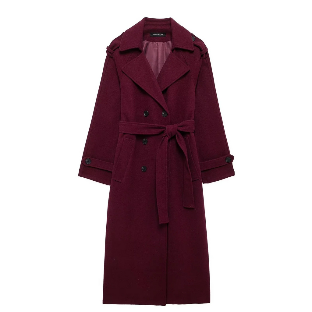 Abrigo Maxi Elegante con Solapa Burdeos