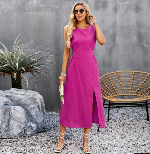 Vestido de Verano sin Mangas de Color Liso para Mujer