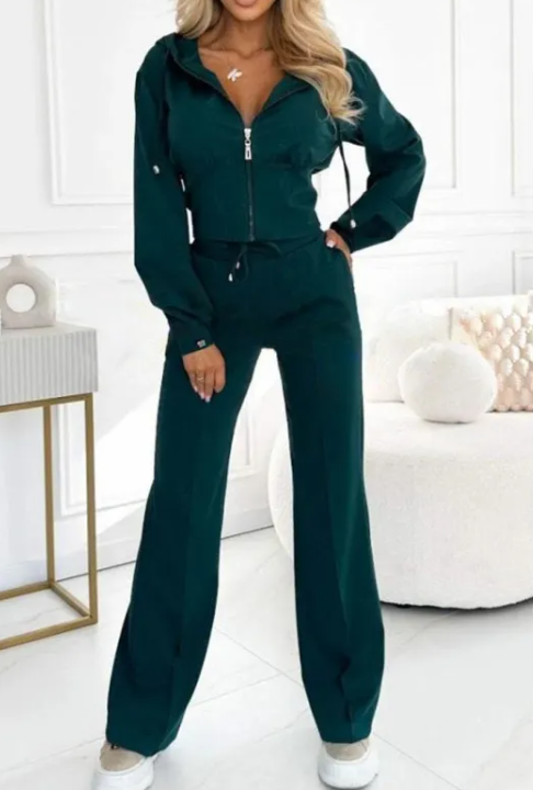 Conjunto de Chaqueta con Capucha y Cremallera y Pantalón Ajustado
