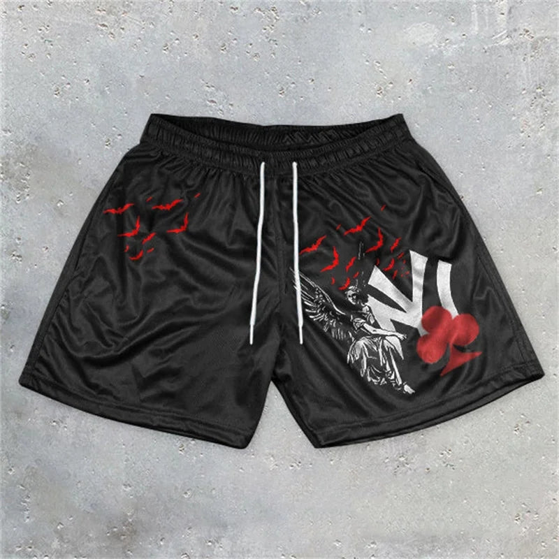 Pantalón Corto Deportivo Estilo Y2K con Estampado de Letras para Hombre
